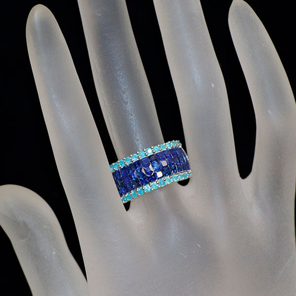 K18WG サファイア パライバトルマリン リング S3.50ct PT0.53ct ハーフエタニティ ミステリーセッティング