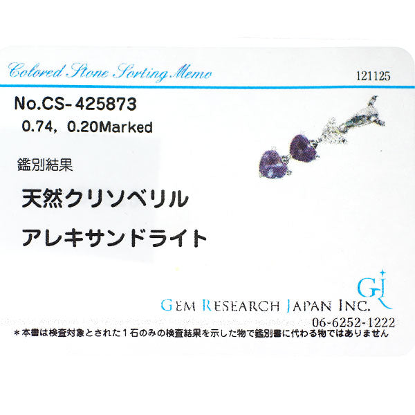 希少 Pt900/ Pt850 ハートシェイプ アレキサンドライト ダイヤモンド ペンダントネックレス 0.74ct D0.20ct