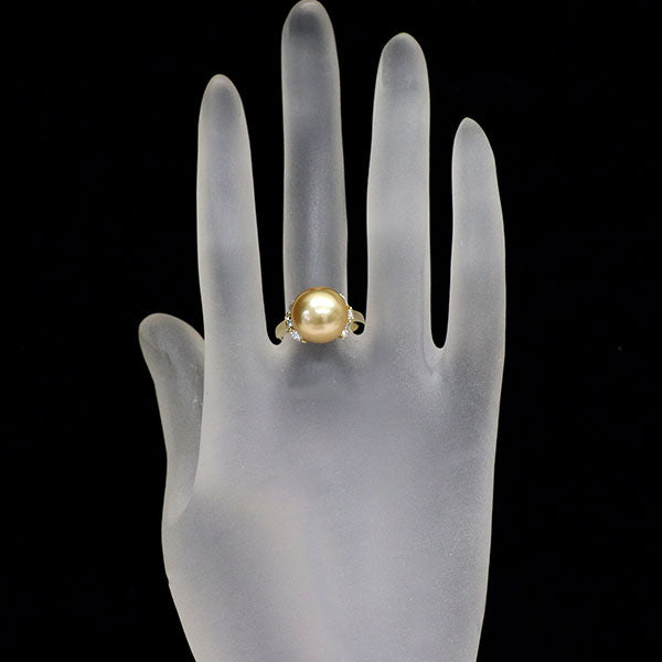 K18YG 最高級品質 オーロラ茶金 白蝶真珠 ダイヤモンド リング 径約11.8mm D0.35ct