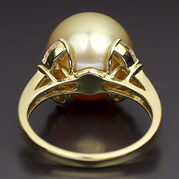 K18YG 最高級品質 オーロラ茶金 白蝶真珠 ダイヤモンド リング 径約11.8mm D0.35ct