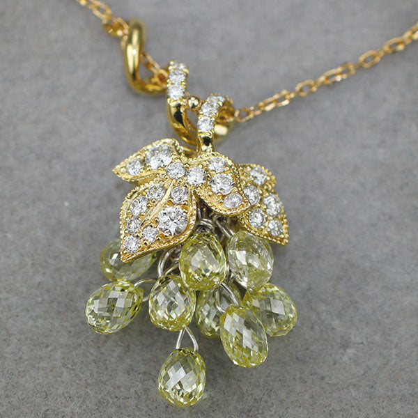 K18YG ブリオレットカット ダイヤモンド ダイヤモンド ペンダントネックレス 2.70ct 0.22 葡萄モチーフ