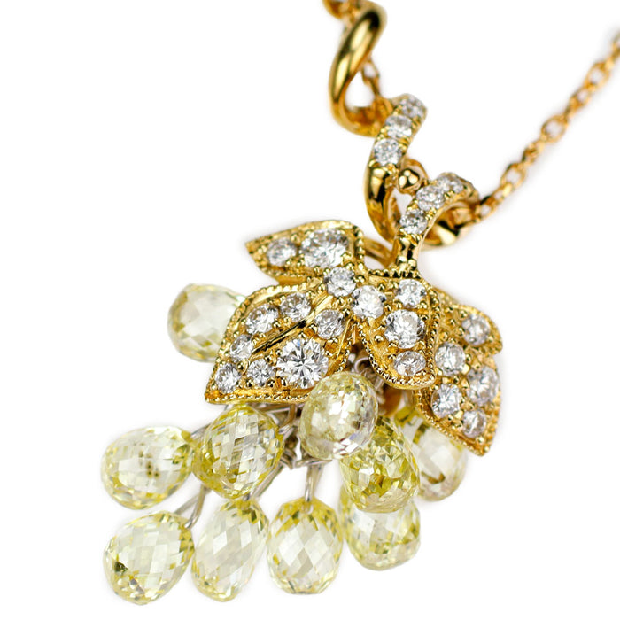 K18YG ブリオレットカット ダイヤモンド ダイヤモンド ペンダントネックレス 2.70ct 0.22 葡萄モチーフ