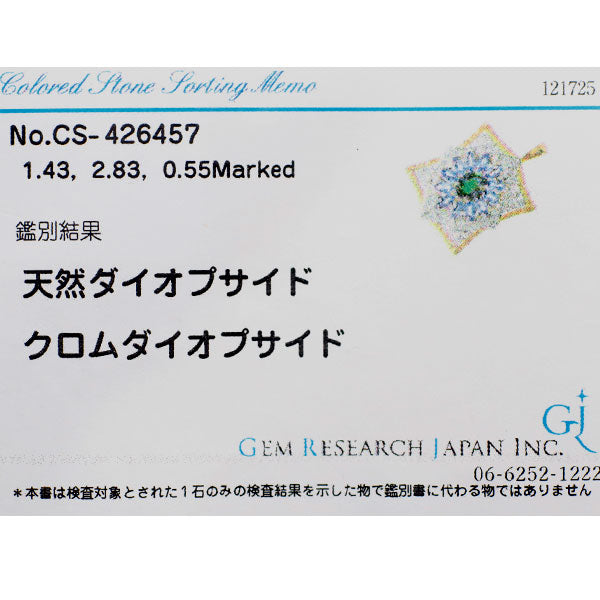 K18/Pt900 クロムダイオプサイド タンザナイト ダイヤモンド ペンダントトップ 1.43ct T2.83ct D0.55 フィレンツェスタイル彫金