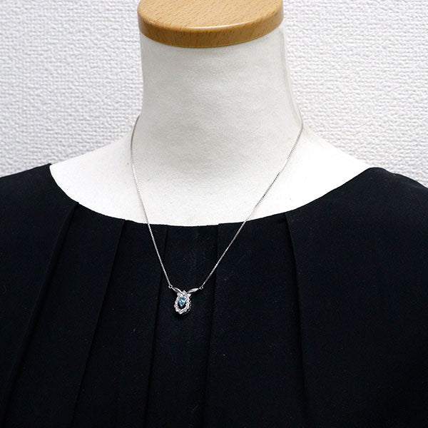 Pt900/ Pt850 アイスブルー/ カラーレス ダイヤモンド ペンダントネックレス 0.36ct D0.68ct