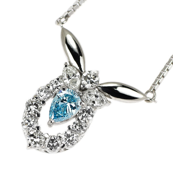 Pt900/ Pt850 アイスブルー/ カラーレス ダイヤモンド ペンダントネックレス 0.36ct D0.68ct