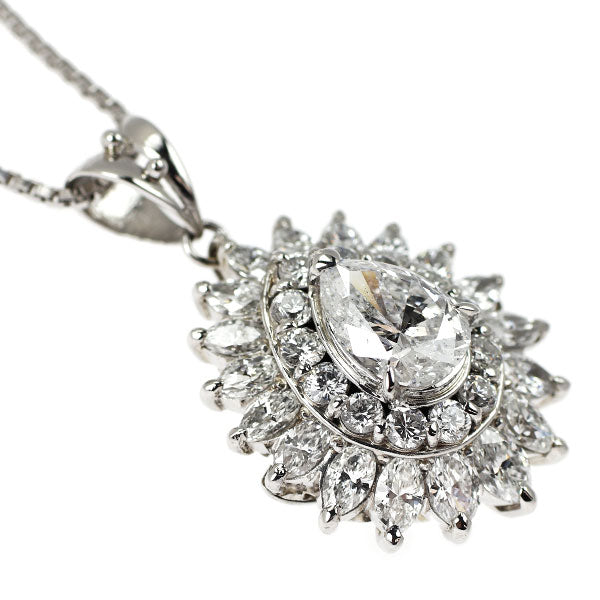 Pt900/ Pt850 LDH ペアシェイプ ダイヤモンド ペンダントネックレス 1.347ct E I1 D1.87ct