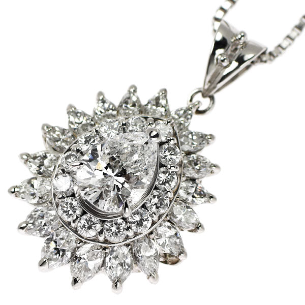 Pt900/ Pt850 LDH ペアシェイプ ダイヤモンド ペンダントネックレス 1.347ct E I1 D1.87ct