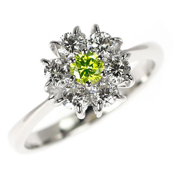 K18WG アップルグリーンダイヤモンド リング 0.16ct D0.56ct フラワー