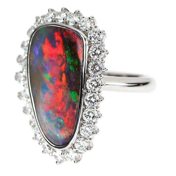Pt900 ボルダー オパール ダイヤモンド リング 8.15ct D2.10ct