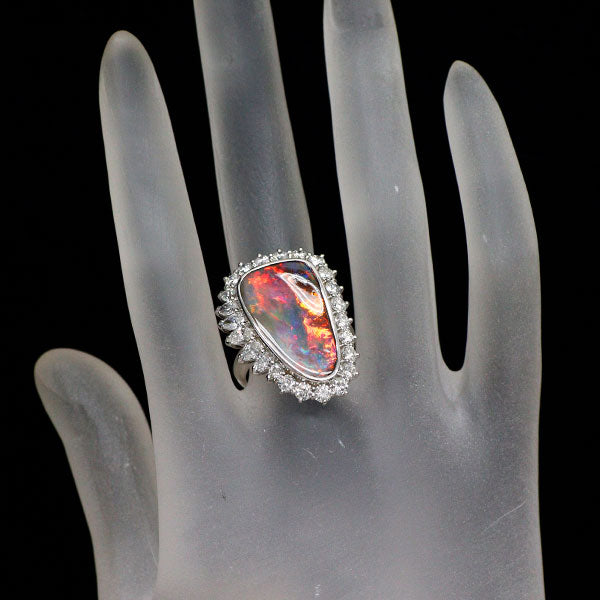 Pt900 ボルダー オパール ダイヤモンド リング 8.15ct D2.10ct