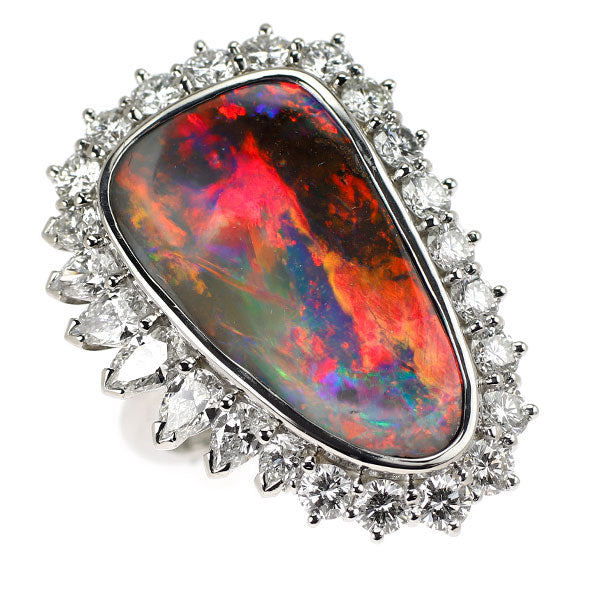 Pt900 ボルダー オパール ダイヤモンド リング 8.15ct D2.10ct
