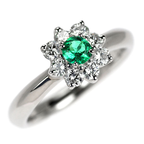 Pt900 エメラルド ダイヤモンド リング 0.18ct D0.45ct フラワー