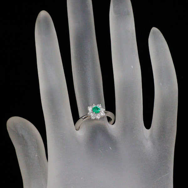 Pt900 エメラルド ダイヤモンド リング 0.18ct D0.45ct フラワー