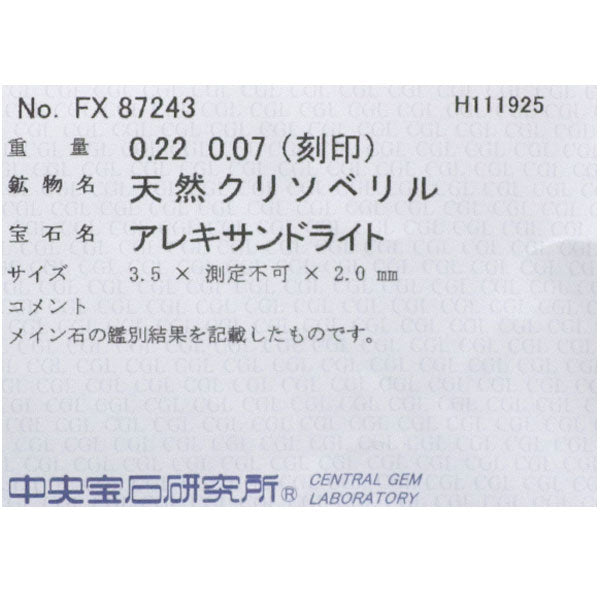 ジェムケリー 希少 Pt900 アレキサンドライト ダイヤモンド リング 0.22ct D0.07ct