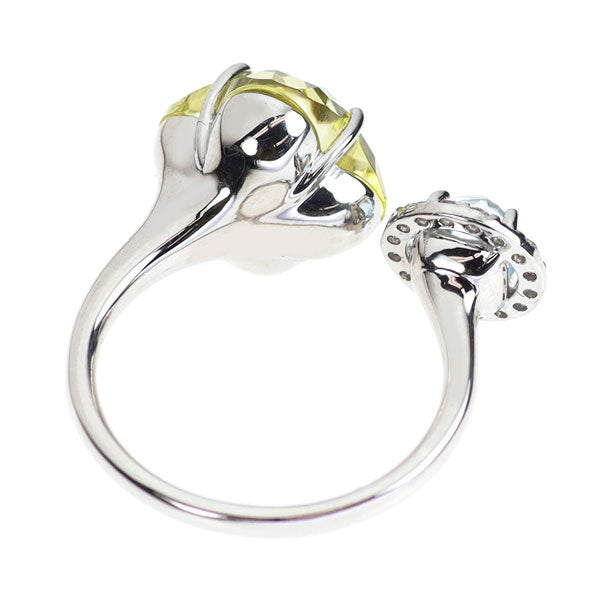 Pt950 チェッカードームカット クオーツ ブルートパーズ ダイヤモンド フォークリング 3.78ct 0.73ct D0.12ct ムービングストーン