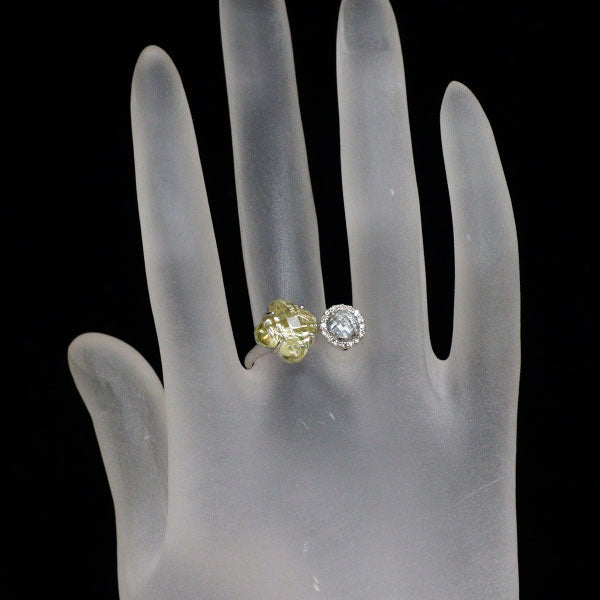 Pt950 チェッカードームカット クオーツ ブルートパーズ ダイヤモンド フォークリング 3.78ct 0.73ct D0.12ct ムービングストーン