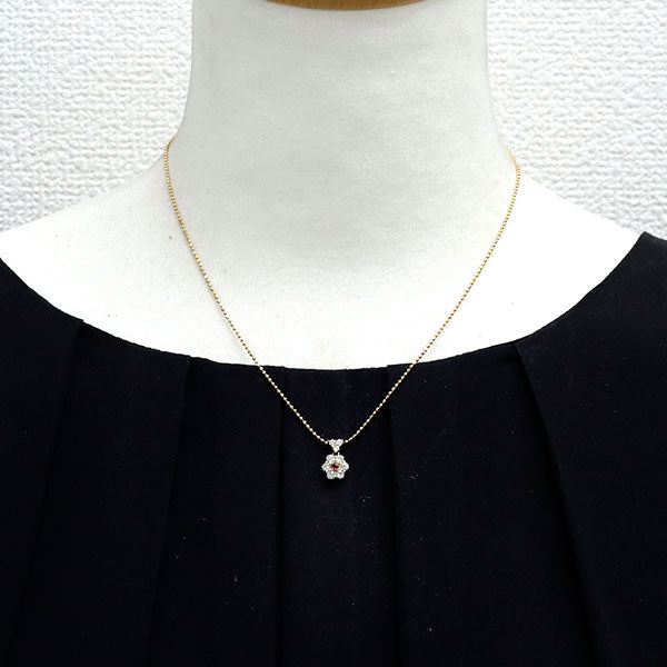 K18YG ルビー ダイヤモンド ペンダントネックレス 0.06ct D0.45ct フラワー