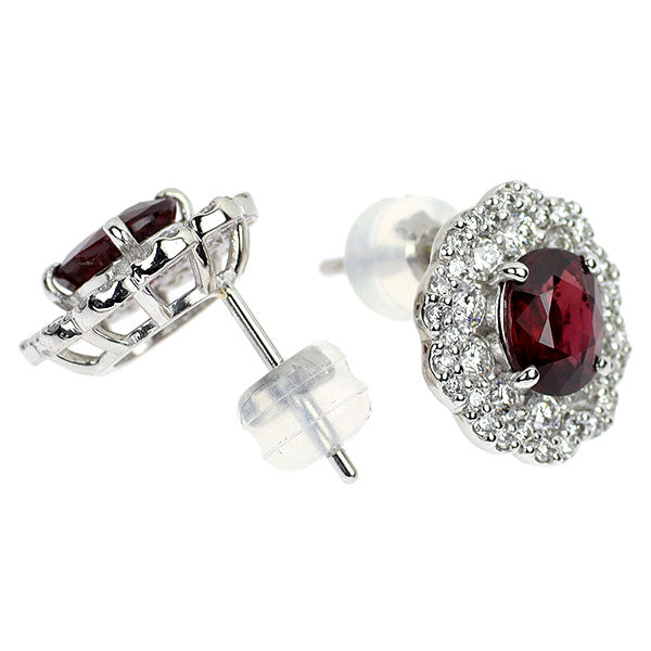 Pt900 非加熱ピジョンブラッドルビー ダイヤモンド ピアス 2.10ct D0.78ct