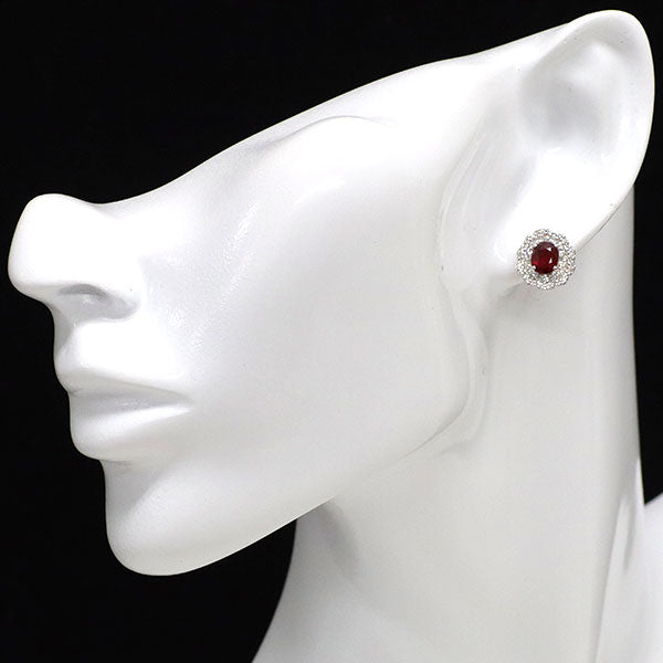 Pt900 非加熱ピジョンブラッドルビー ダイヤモンド ピアス 2.10ct D0.78ct