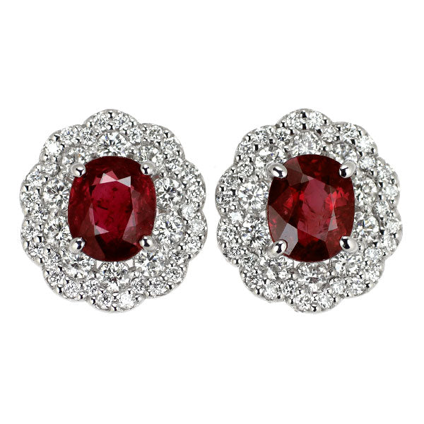 Pt900 非加熱ピジョンブラッドルビー ダイヤモンド ピアス 2.10ct D0.78ct
