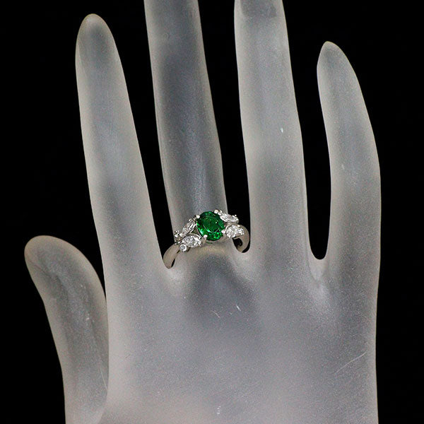 Pt900 グリーンガーネット ダイヤモンド リング 1.39ct D0.48ct