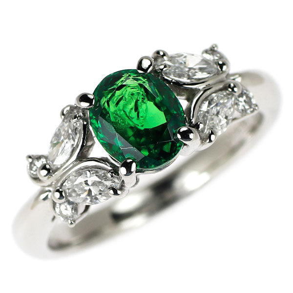 Pt900 グリーンガーネット ダイヤモンド リング 1.39ct D0.48ct