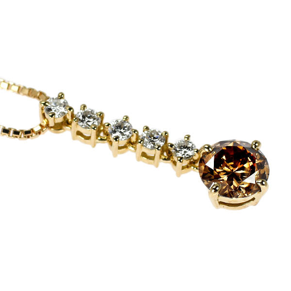 K18YG ブラウン/カラーレス ダイヤモンド ペンダントネックレス 1.034ct D0.25ct