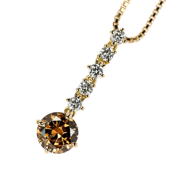 K18YG ブラウン/カラーレス ダイヤモンド ペンダントネックレス 1.034ct D0.25ct