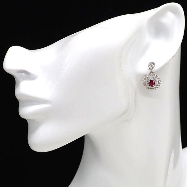 Pt900 ビルマ産 ピジョンブラッドルビー ダイヤモンド ピアス 1.06ct D1.04ct