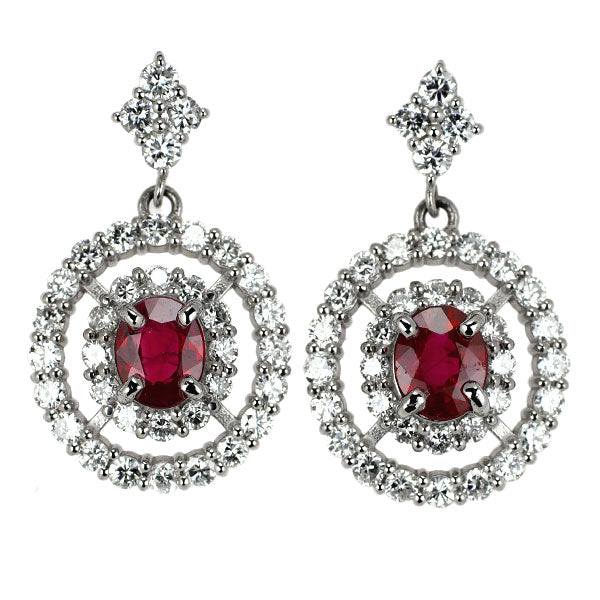 Pt900 ビルマ産 ピジョンブラッドルビー ダイヤモンド ピアス 1.06ct D1.04ct