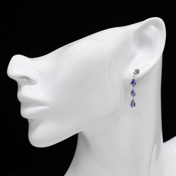 K18WG タンザナイト ダイヤモンド ピアス 2.20ct D0.02ct スリーストーン