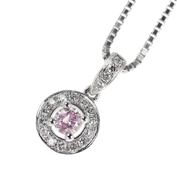 希少 K18WG 天然ピンク ダイヤモンド ペンダントネックレス 0.15ct D0.11ct