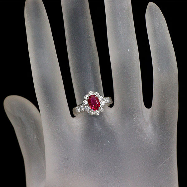 Pt900 ミャンマー産 ピジョンブラッド ルビー ダイヤモンド リング 1.19ct D0.97ct