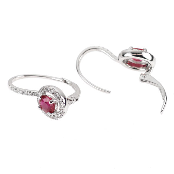 K18WG ルビー ダイヤモンド フープ ピアス 1.06ct D0.31ct