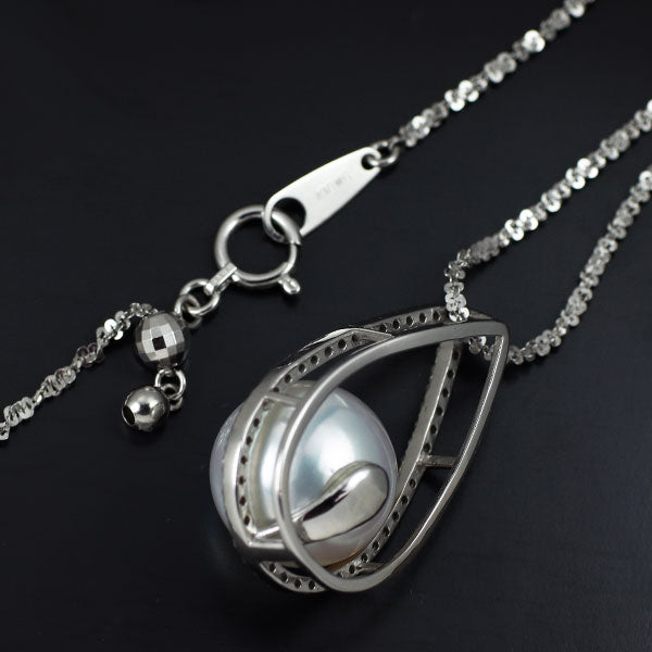 K18WG 白蝶真珠 ダイヤモンド ペンダントネックレス 径約 12.0mm 0.30ct