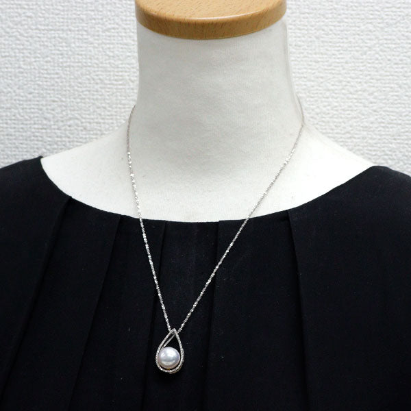 K18WG 白蝶真珠 ダイヤモンド ペンダントネックレス 径約 12.0mm 0.30ct