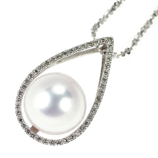 K18WG 白蝶真珠 ダイヤモンド ペンダントネックレス 径約 12.0mm 0.30ct