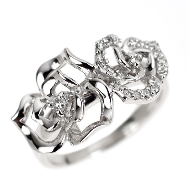 K18WG ダイヤモンド リング 0.18ct フラワー 薔薇