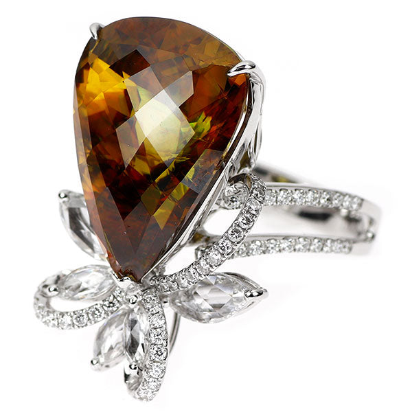 K18WG スフェーン ダイヤモンド リング 17.87ct