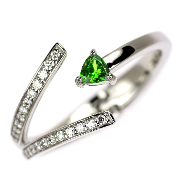 Pt900 トリリアントシェイプ デマントイドガーネット ダイヤモンド リング 0.12ct D0.12ct 希少 フリー12号～