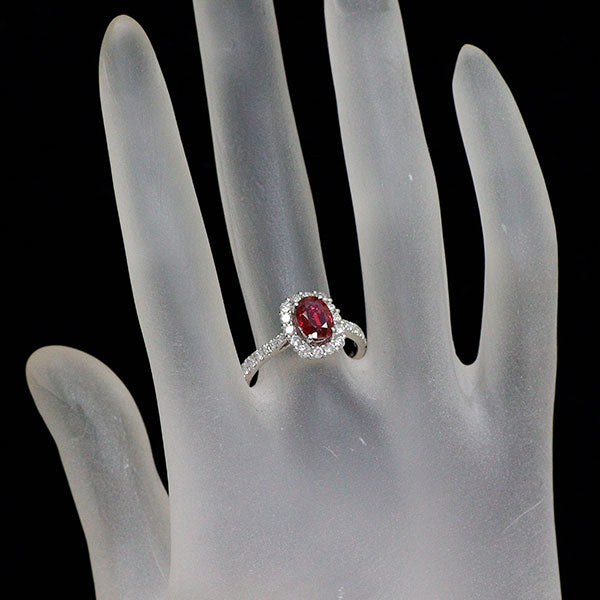 Pt900 タイ産 ピジョンブラッドルビー ダイヤモンド リング 1.05ct D0.66ct