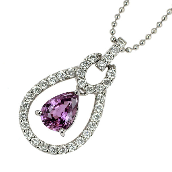 Pt900/ Pt850 パープルサファイア ダイヤモンド ペンダントネックレス 0.90ct D0.35ct