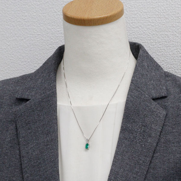 K18WG エメラルド ダイヤモンド ペンダントネックレス 0.56ct D0.10ct