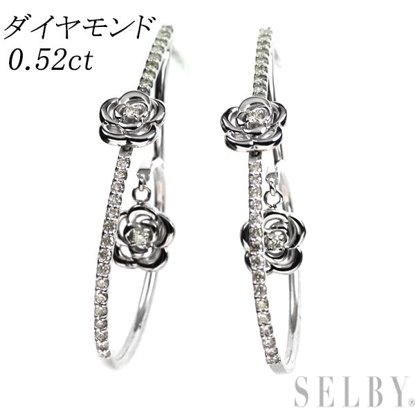 K18WG ダイヤモンド ピアス 0.52ct フラワー