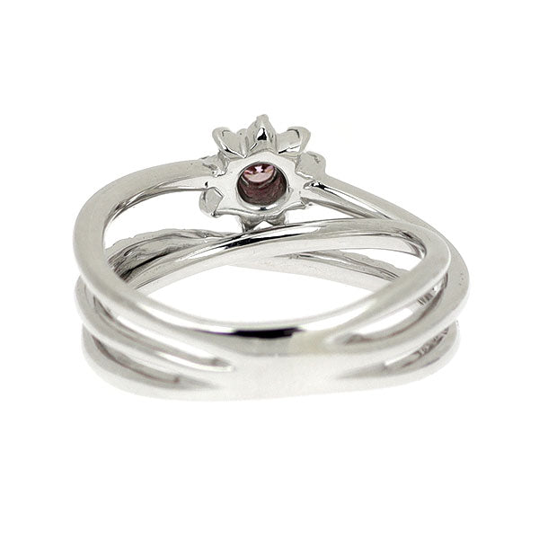 希少 K18WG 天然ピンク ダイヤモンド リング 0.06ct D0.16ct ピンキー フラワー