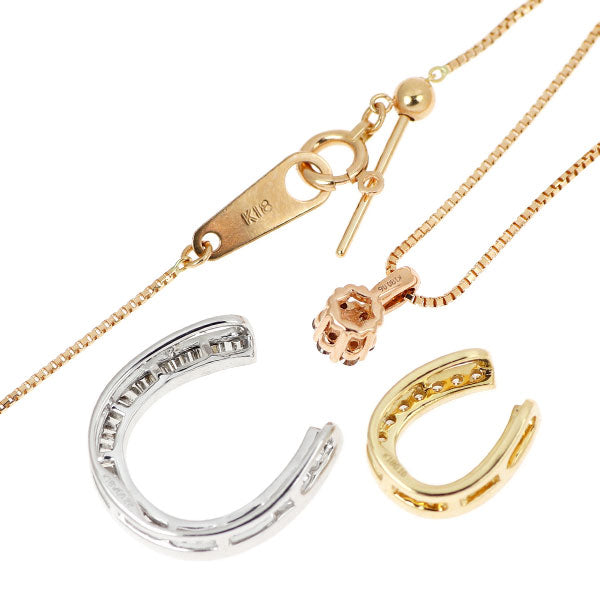 K18YG/WG/PG ダイヤモンド ペンダントネックレス 0.38ct ホースシュー 馬蹄 セパレート