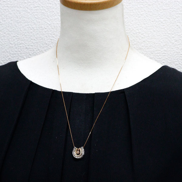 K18YG/WG/PG ダイヤモンド ペンダントネックレス 0.38ct ホースシュー 馬蹄 セパレート
