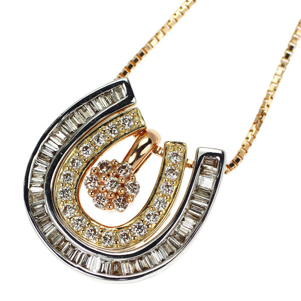 K18YG/WG/PG ダイヤモンド ペンダントネックレス 0.38ct ホースシュー 馬蹄 セパレート