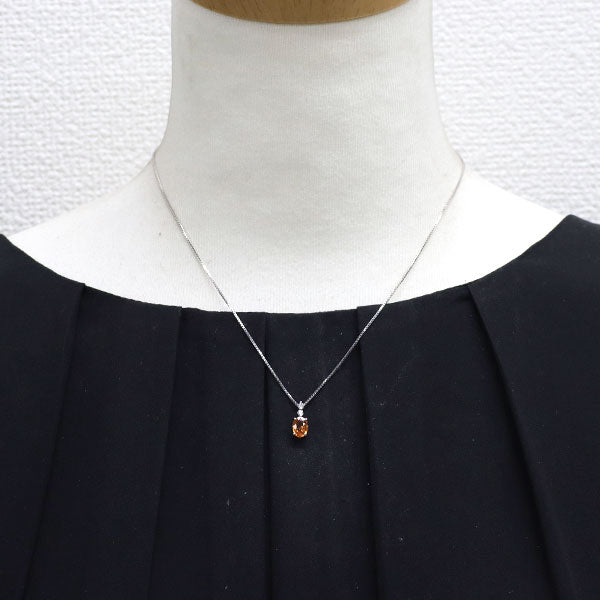 K18WG スペサルティンガーネット ダイヤモンド ペンダントネックレス 0.94ct D0.06ct