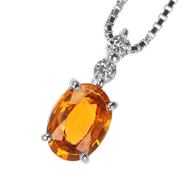 K18WG スペサルティンガーネット ダイヤモンド ペンダントネックレス 0.94ct D0.06ct